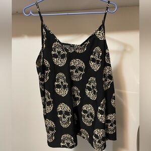 Black Cami Tank with Leopard Skull Print